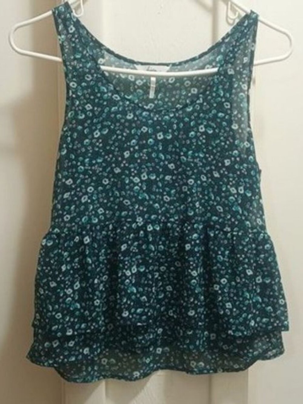 Kirra Teal Semi Sheer Baby Doll Tank Top M